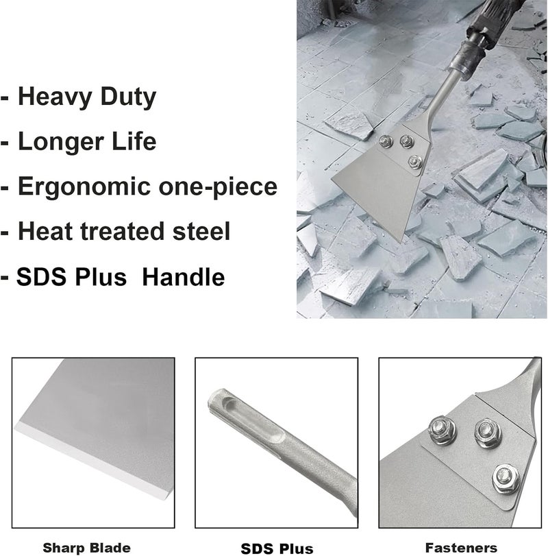 Gray Wolf SDS Plus Floor Scraper Kit, 5" x 11" Tile Removal Tool for SDS Plus Chisel Rotary Hammer Drill, Carpet Removal Tool, Premium Carbon Steel Blade, Great for Tile, Laminate, Epoxy Removal - Image 3